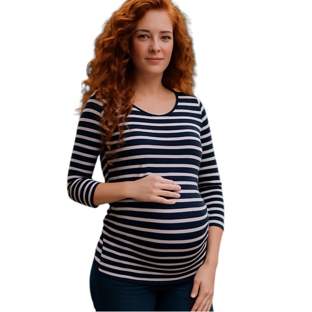 A PEA IN THE POD BLACK WHITE STRIPED LONG SLEEVE STRETCHY TOP M